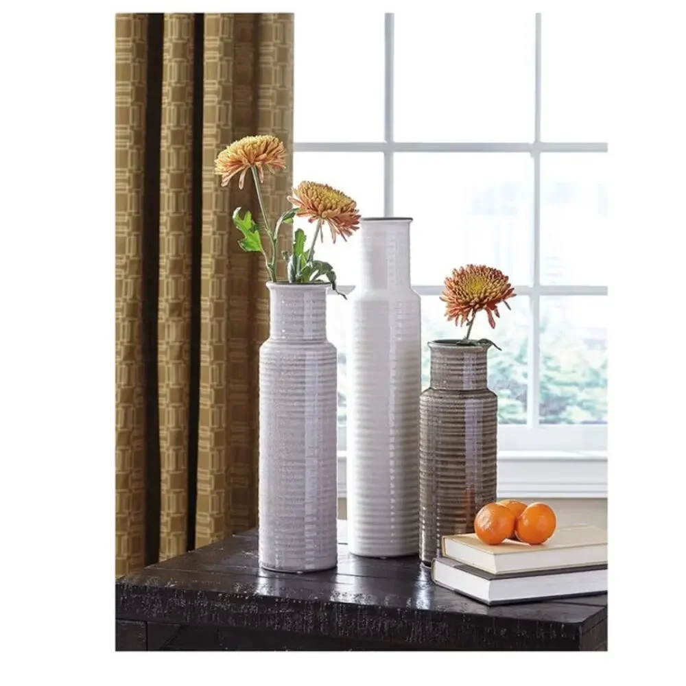 Ashley Ceramic Decorative Vase Set of 3, Gray, Brown and  White